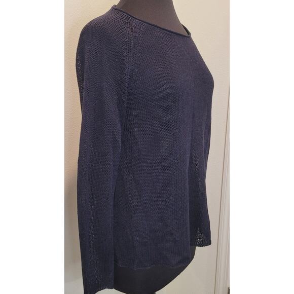 Eileen Fisher Navy Blue 100% Linen Loose Knit Rollneck Sweater – Small - Picture 3 of 7